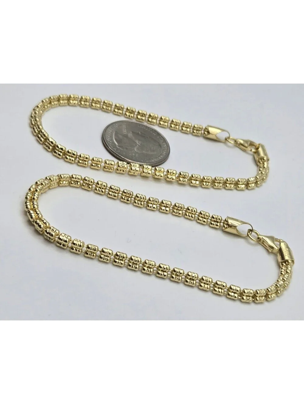 New Solid 925 Silver 14k Gold Over Ice Barrel Bracelet, Diamond-Cut 3.5mm, ITALY